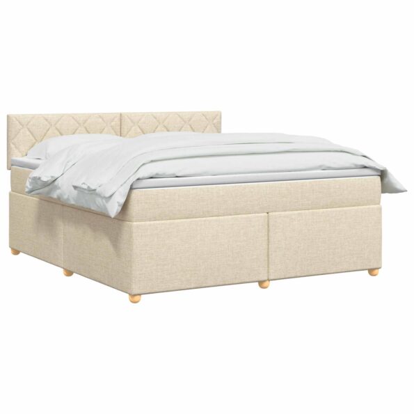 vidaXL Posteľ boxspring s matracom Krémová 160 x 200 cm Látka – Obrázok 3