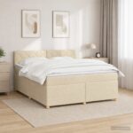 vidaXL Posteľ boxspring s matracom Krémová 160 x 200 cm Látka – Obrázok 4