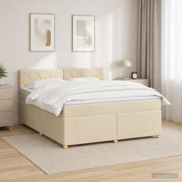 vidaXL Posteľ boxspring s matracom Krémová 160 x 200 cm Látka – Obrázok 4