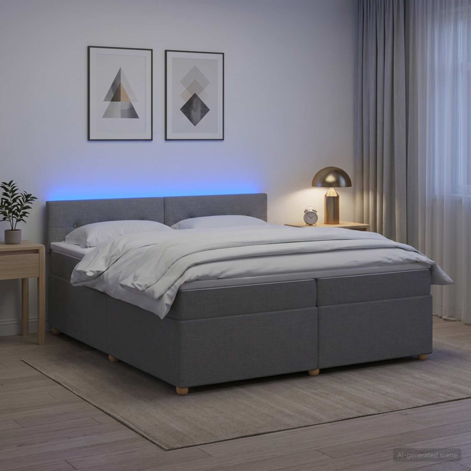 3452499_1.jpg vidaXL Posteľ boxspring s matracom Svetlosivá 200 x 200 cm Látka – Obrázok 1