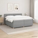 vidaXL Posteľ boxspring s matracom Svetlosivá 200 x 200 cm Látka – Obrázok 4