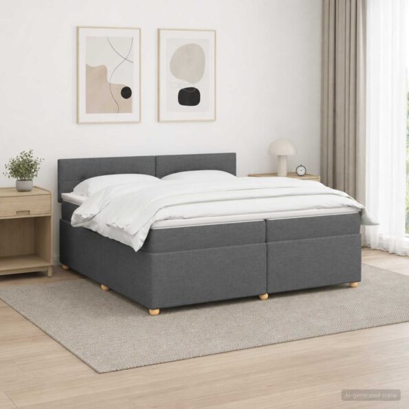 vidaXL Posteľ boxspring s matracom Tmavosivá 200 x 200 cm Látka – Obrázok 4