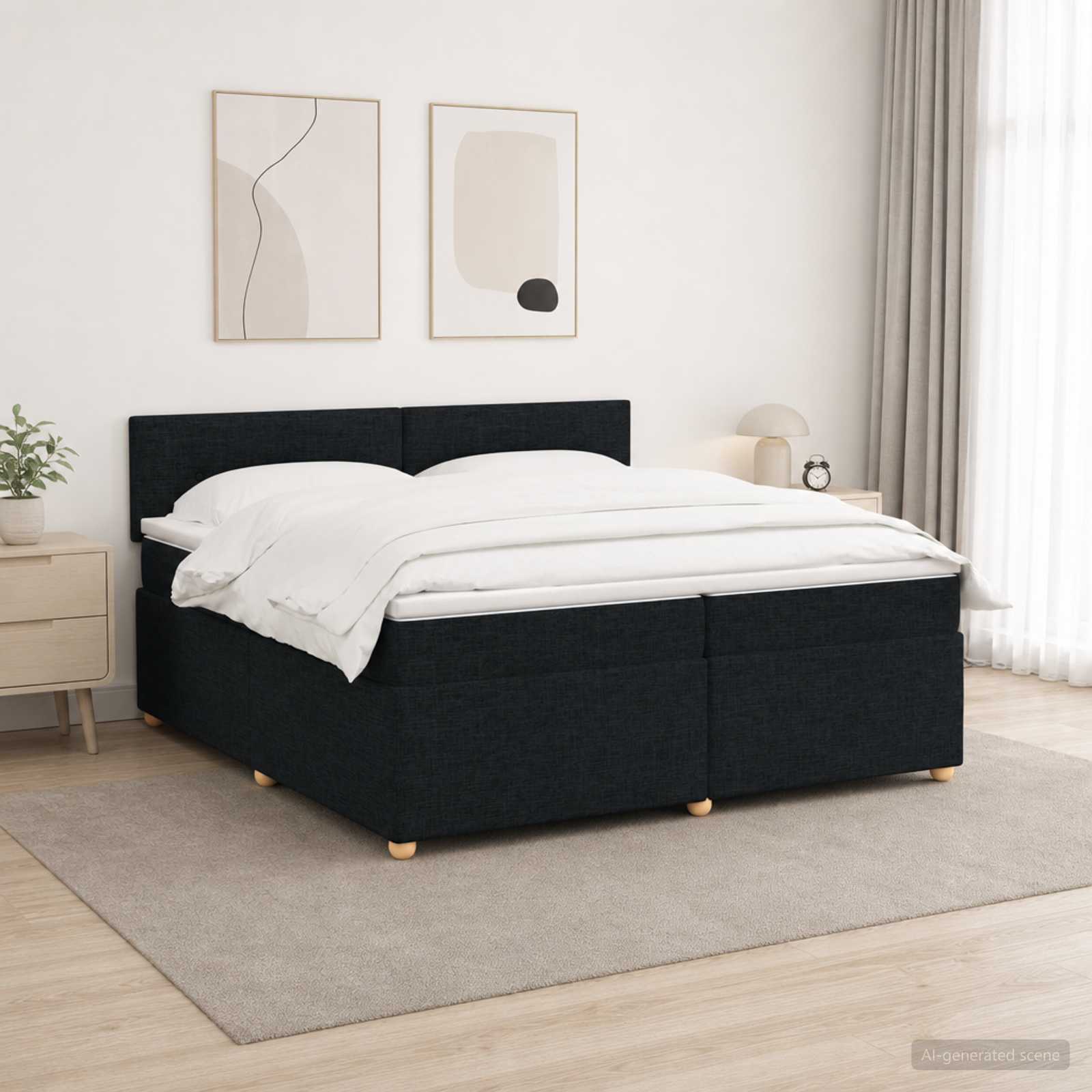 3452501_1.jpg vidaXL Posteľ boxspring s matracom Čierna 200 x 200 cm Látka – Obrázok 1