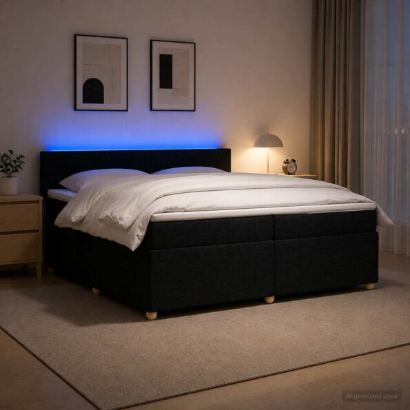 vidaXL Posteľ boxspring s matracom Čierna 200 x 200 cm Látka – Obrázok 4