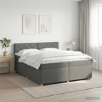 vidaXL Posteľ boxspring s matracom Tmavosivá 200 x 200 cm Látka – Obrázok 4