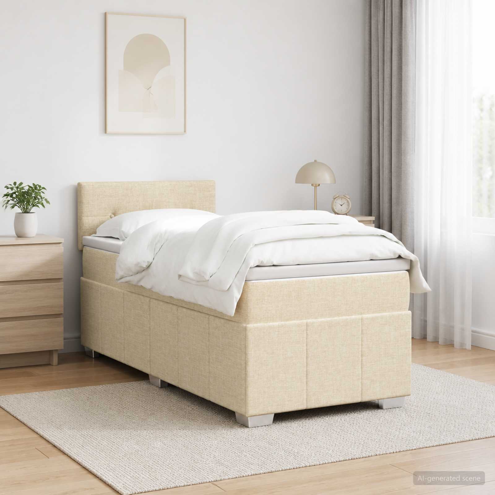 3452591_1.jpg vidaXL Posteľ boxspring s matracom Krémová 90 x 200 cm Látka – Obrázok 1