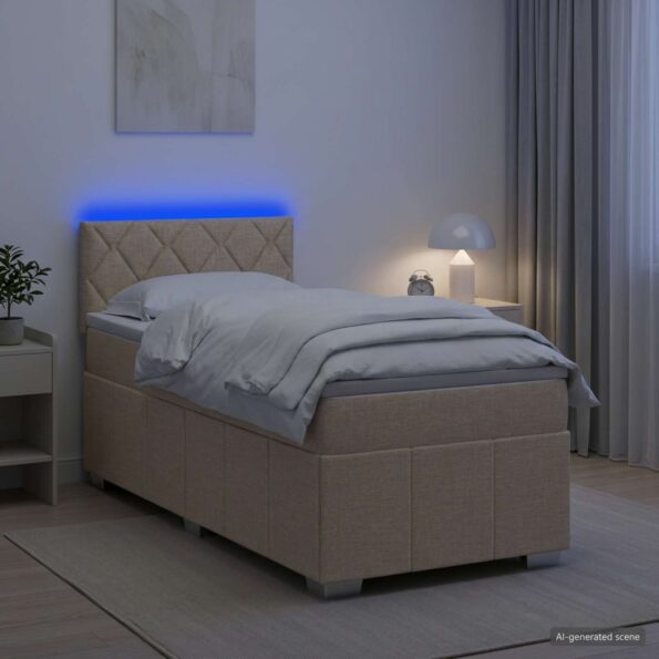 vidaXL Posteľ boxspring s matracom Krémová 90 x 200 cm Látka – Obrázok 4