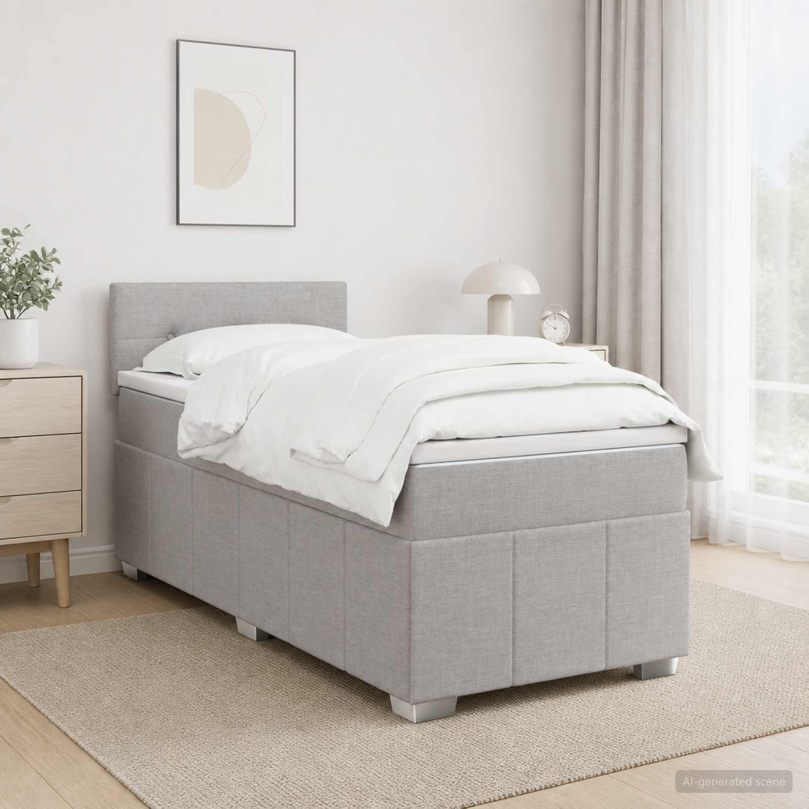3452607_1.jpg vidaXL Posteľ boxspring s matracom Svetlosivá 100 x 200 cm Látka – Obrázok 1