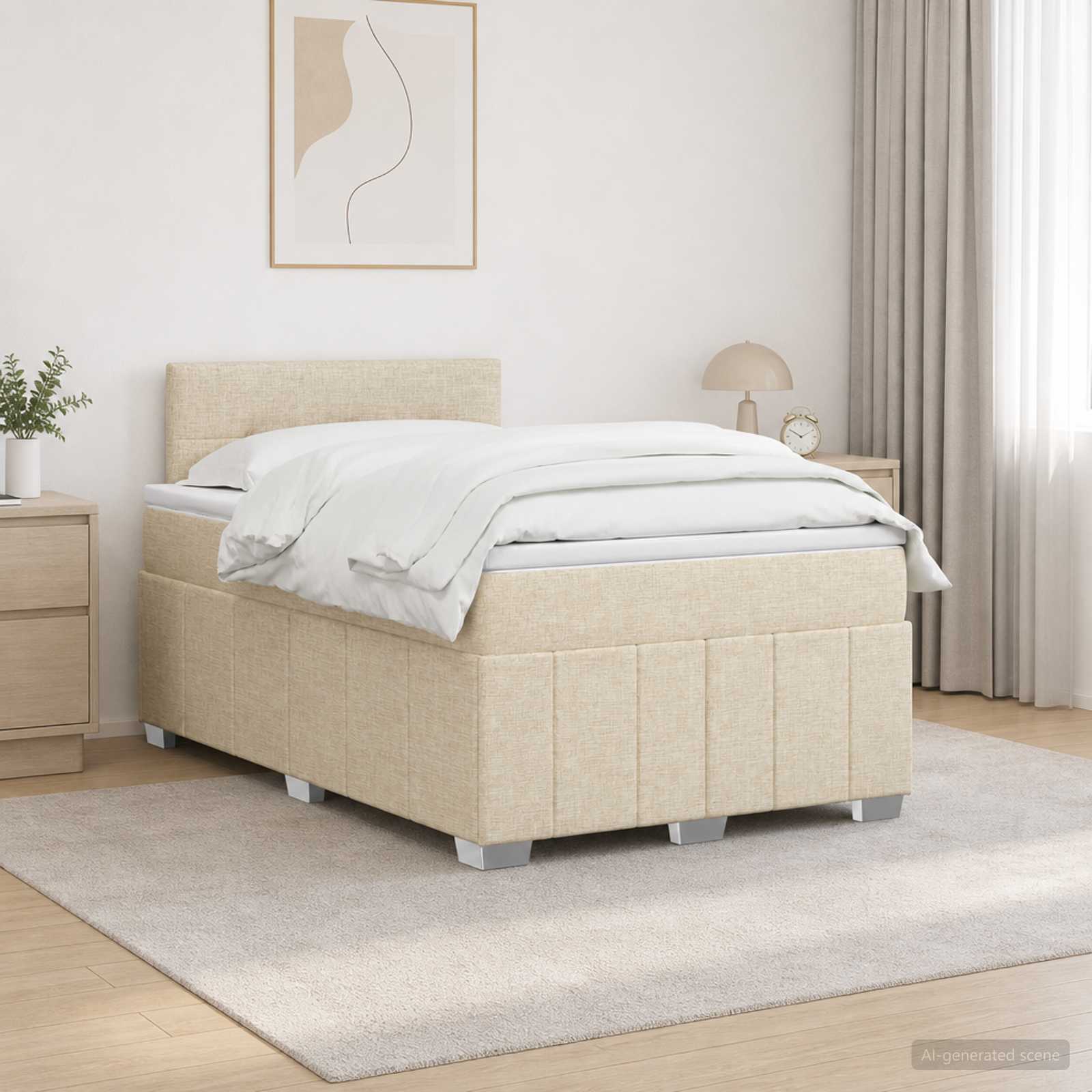 3452633_1.jpg vidaXL Posteľ boxspring s matracom Krémová 120 x 190 cm Látka – Obrázok 1
