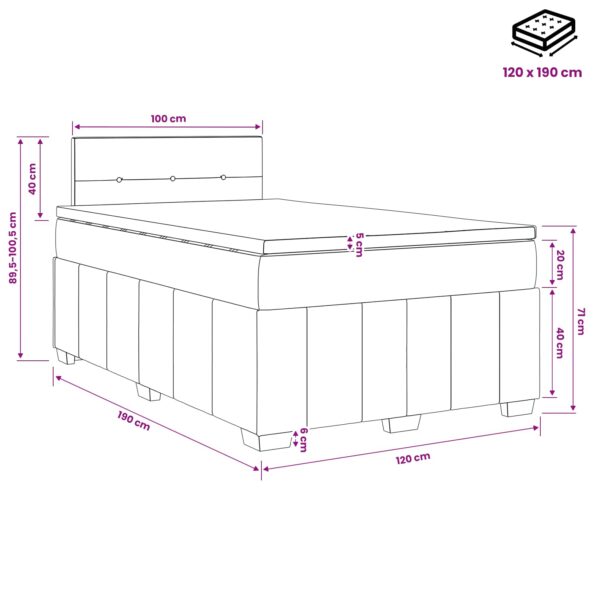 vidaXL Posteľ boxspring s matracom Krémová 120 x 190 cm Látka – Obrázok 13