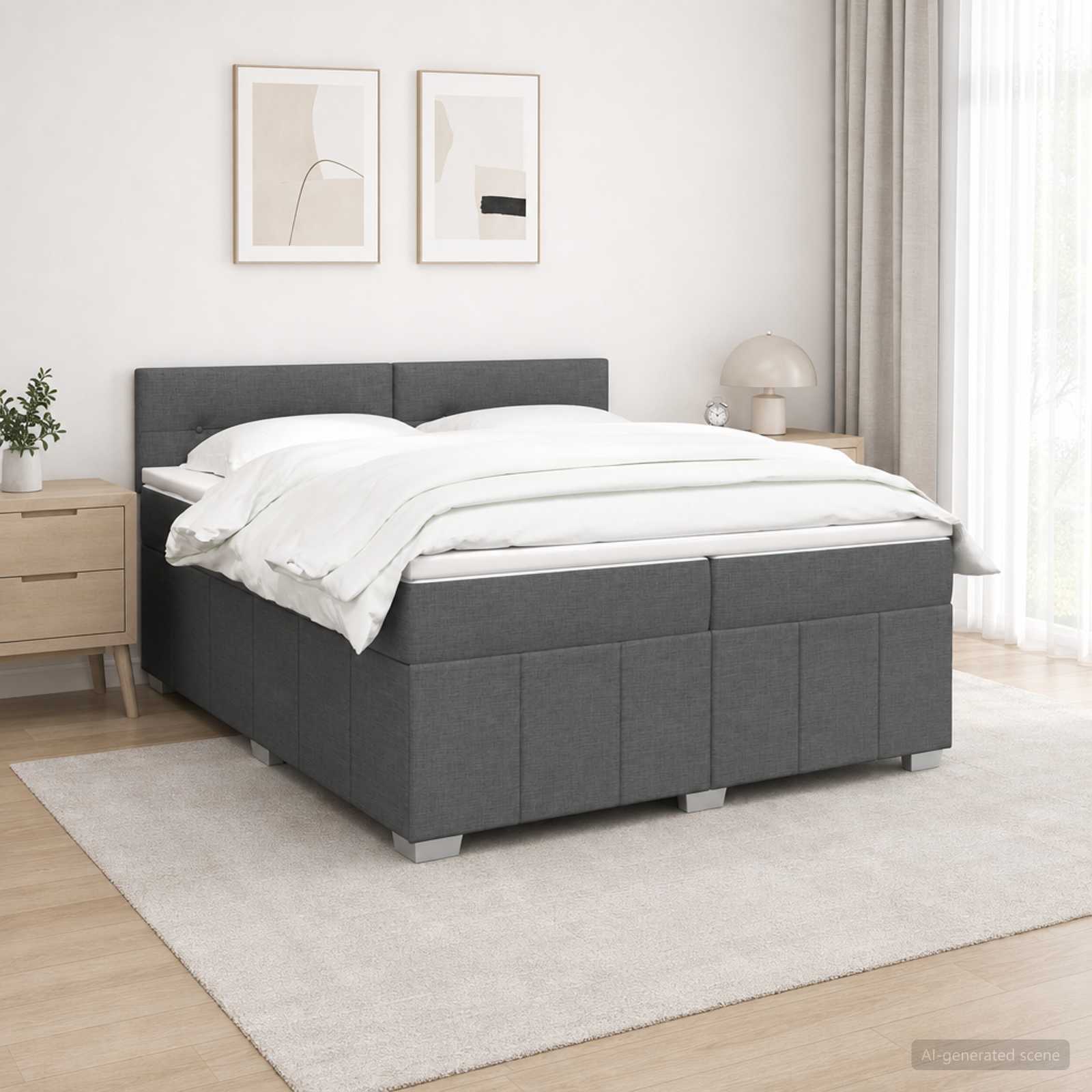3452755_1.jpg vidaXL Posteľ boxspring s matracom Tmavosivá 200 x 200 cm Látka – Obrázok 1
