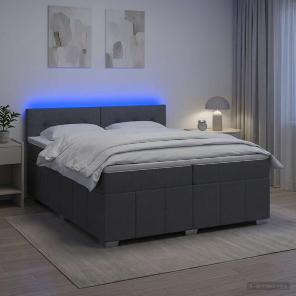 vidaXL Posteľ boxspring s matracom Tmavosivá 200 x 200 cm Látka – Obrázok 4