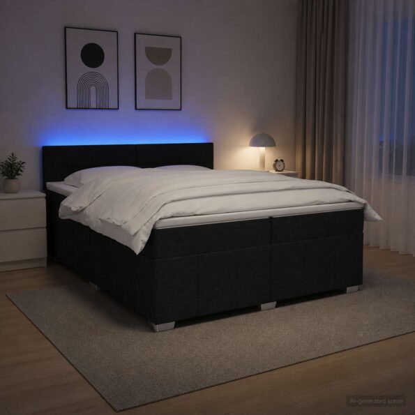 vidaXL Posteľ boxspring s matracom Čierna 200 x 200 cm Látka – Obrázok 4