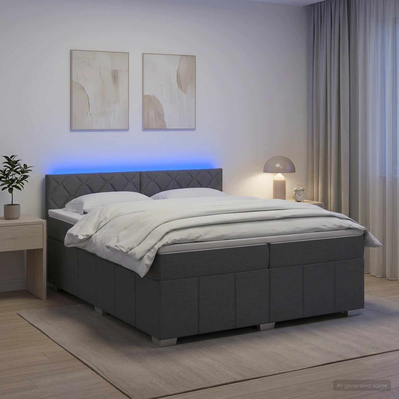 3452762_1.jpg vidaXL Posteľ boxspring s matracom Tmavosivá 200 x 200 cm Látka – Obrázok 1