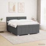 vidaXL Posteľ boxspring s matracom Tmavosivá 200 x 200 cm Látka – Obrázok 4