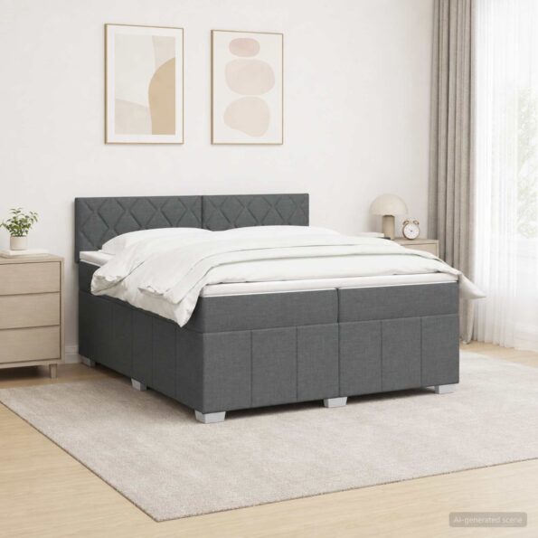 vidaXL Posteľ boxspring s matracom Tmavosivá 200 x 200 cm Látka – Obrázok 4