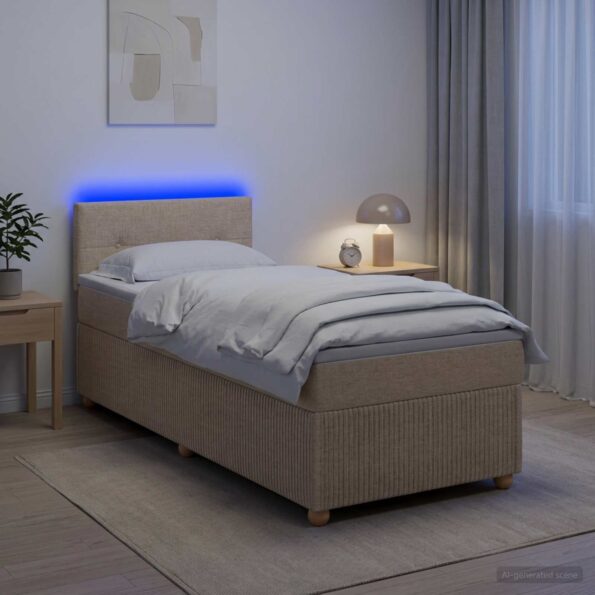 vidaXL Posteľ boxspring s matracom Krémová 80 x 200 cm Látka – Obrázok 4