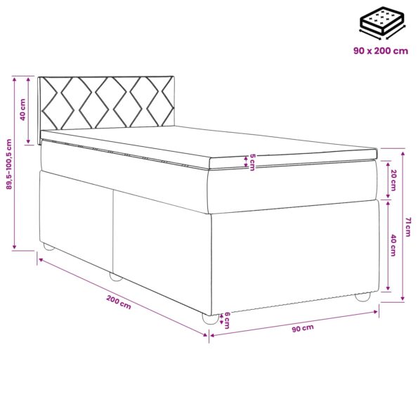 vidaXL Posteľ boxspring s matracom Krémová 90 x 200 cm Látka – Obrázok 11