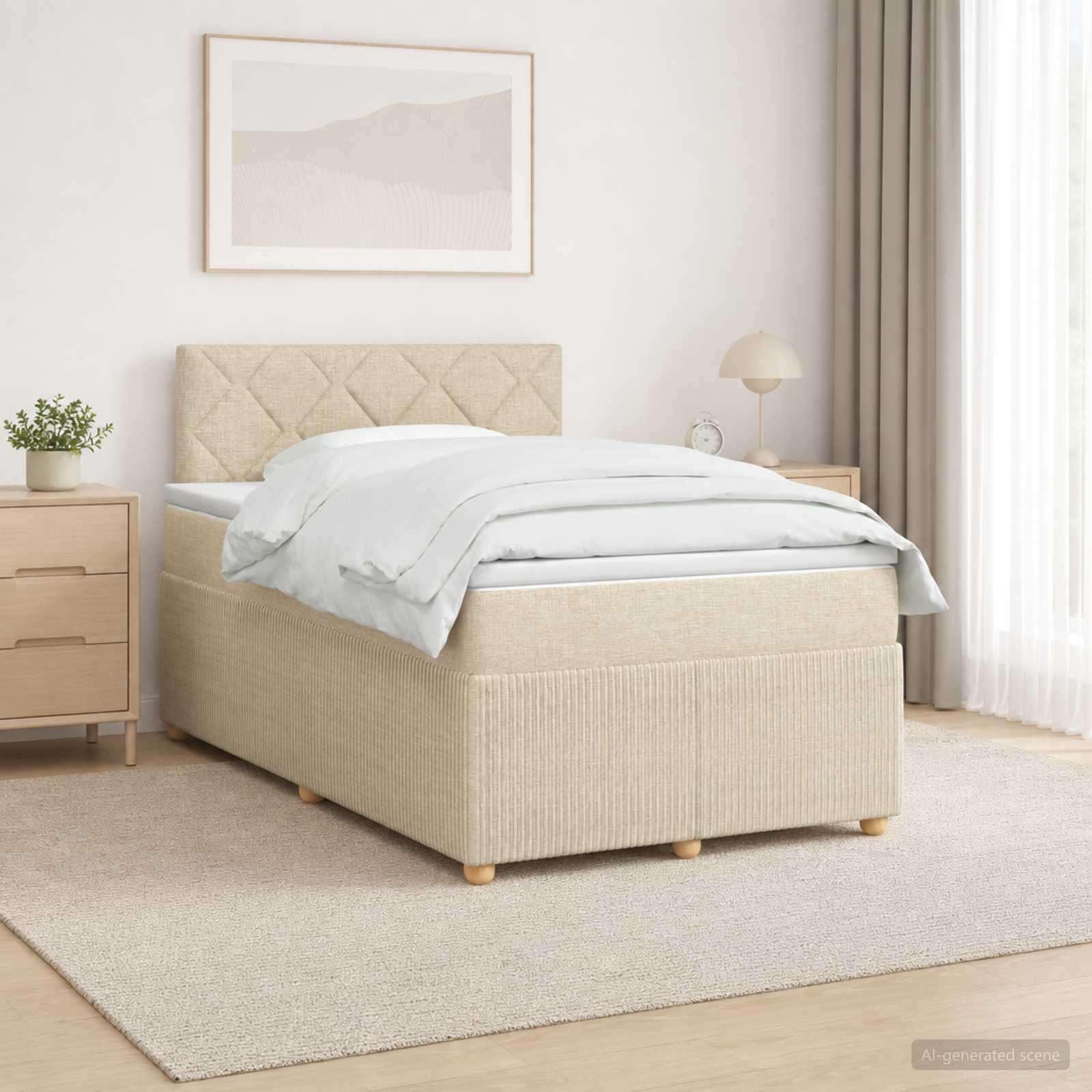3452916_1.jpg vidaXL Posteľ boxspring s matracom Krémová 120 x 200 cm Látka – Obrázok 1