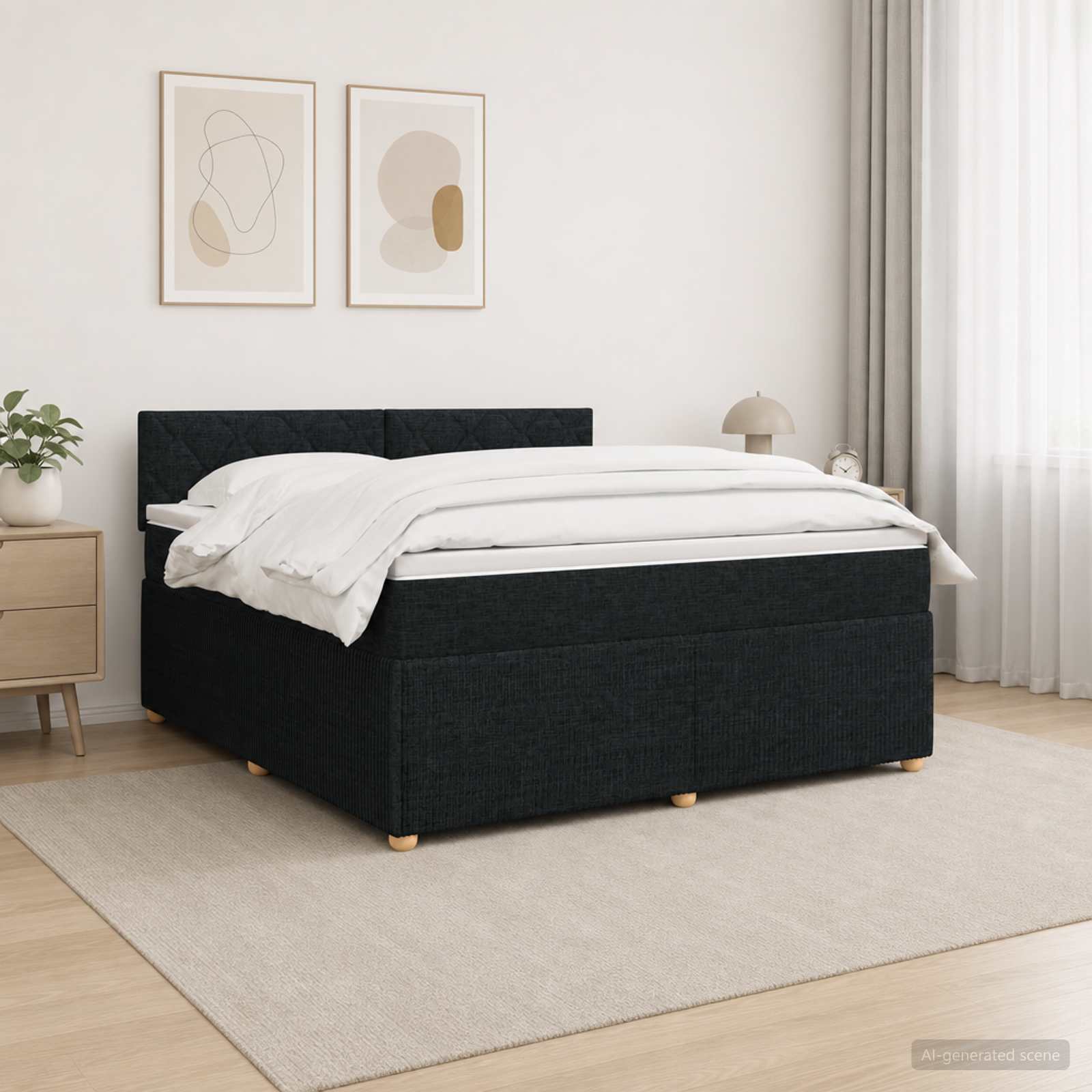 3452934_1.jpg vidaXL Posteľ boxspring s matracom Čierna 140 x 190 cm Látka – Obrázok 1