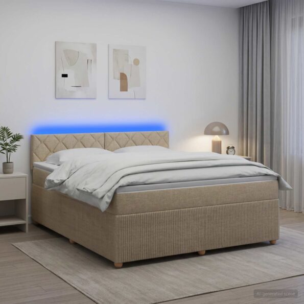 vidaXL Posteľ boxspring s matracom Krémová 160 x 200 cm Látka – Obrázok 4