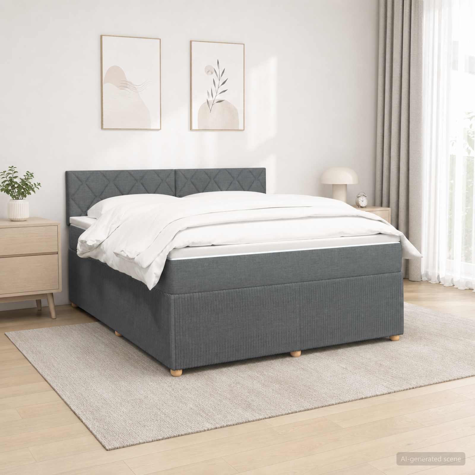 3452996_1.jpg vidaXL Posteľ boxspring s matracom Tmavosivá 180 x 200 cm Látka – Obrázok 1