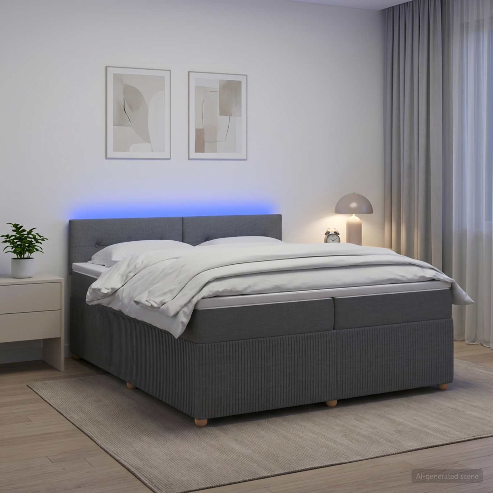 3453010_1.jpg vidaXL Posteľ boxspring s matracom Tmavosivá 200 x 200 cm Látka – Obrázok 1