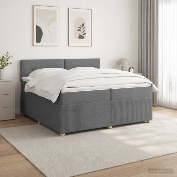 vidaXL Posteľ boxspring s matracom Tmavosivá 200 x 200 cm Látka – Obrázok 4