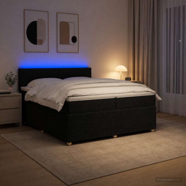 vidaXL Posteľ boxspring s matracom Čierna 200 x 200 cm Látka – Obrázok 4