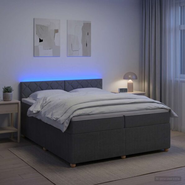 vidaXL Posteľ boxspring s matracom Tmavosivá 200 x 200 cm Látka – Obrázok 4