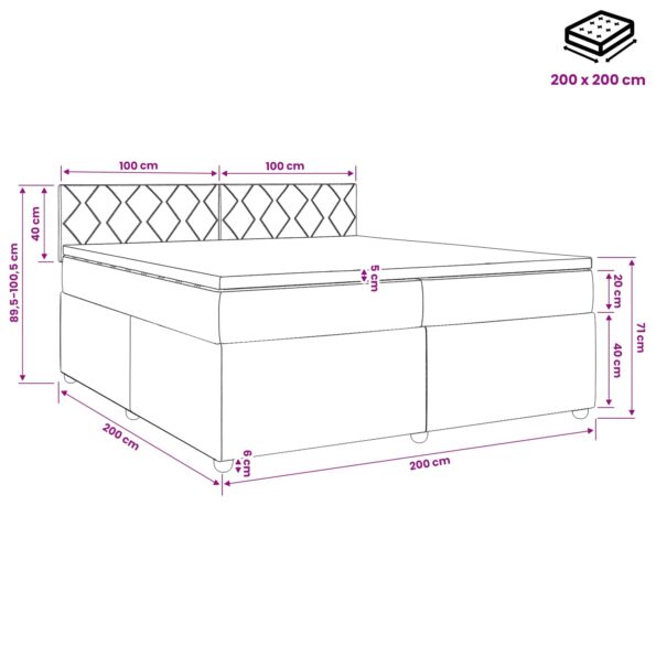 vidaXL Posteľ boxspring s matracom Sivohnedá 200 x 200 cm Látka – Obrázok 13