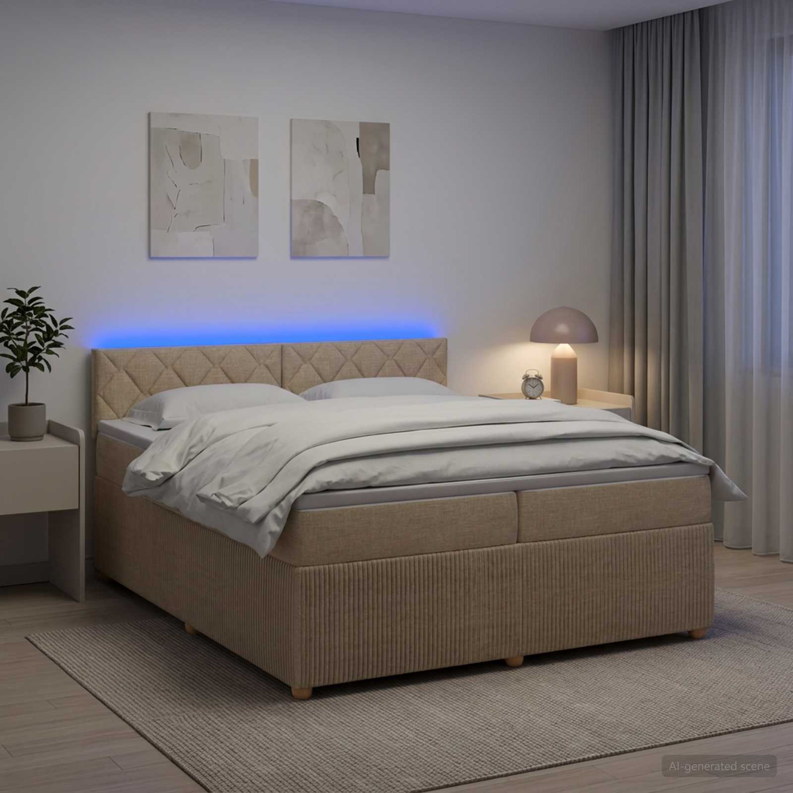 3453021_1.jpg vidaXL Posteľ boxspring s matracom Krémová 200 x 200 cm Látka – Obrázok 1