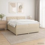 vidaXL Posteľ boxspring s matracom Krémová 200 x 200 cm Látka – Obrázok 4