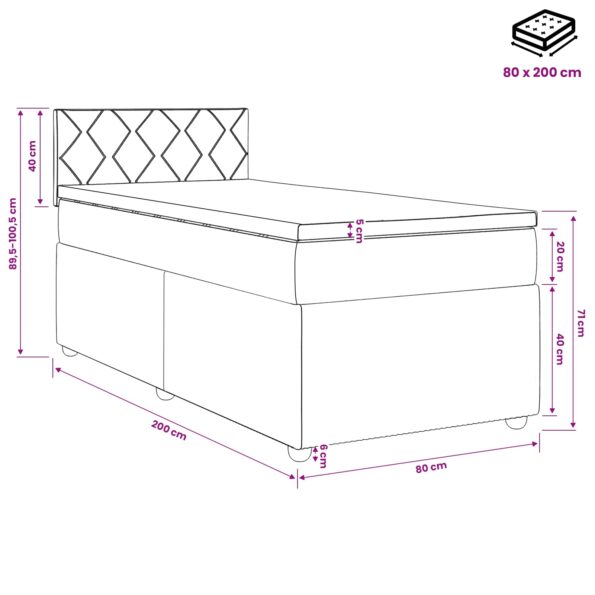 vidaXL Posteľ boxspring s matracom Ružová 80 x 200 cm Zamat – Obrázok 13