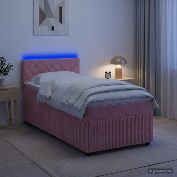vidaXL Posteľ boxspring s matracom Ružová 90 x 190 cm Zamat – Obrázok 13