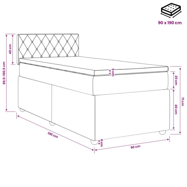 vidaXL Posteľ boxspring s matracom Ružová 90 x 190 cm Zamat – Obrázok 11