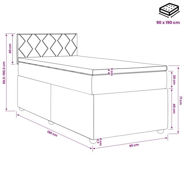 vidaXL Posteľ boxspring s matracom Modrá 90 x 190 cm Zamat – Obrázok 11