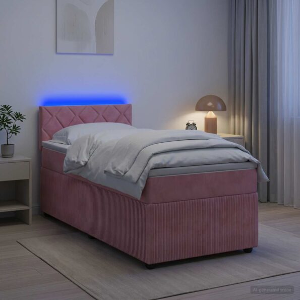 vidaXL Posteľ boxspring s matracom Ružová 90 x 190 cm Zamat – Obrázok 4