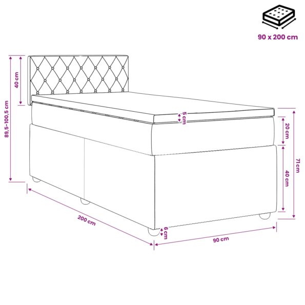 vidaXL Posteľ boxspring s matracom Ružová 90 x 200 cm Zamat – Obrázok 11