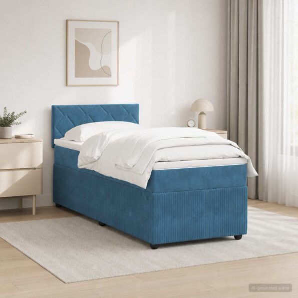 vidaXL Posteľ boxspring s matracom Modrá 90 x 200 cm Zamat – Obrázok 12