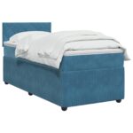 vidaXL Posteľ boxspring s matracom Modrá 90 x 200 cm Zamat – Obrázok 2