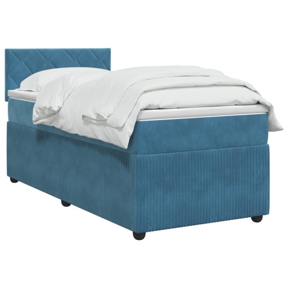 vidaXL Posteľ boxspring s matracom Modrá 90 x 200 cm Zamat – Obrázok 2