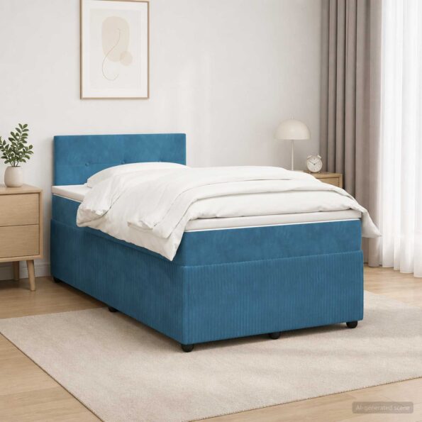 vidaXL Posteľ boxspring s matracom Modrá 120 x 190 cm Zamat – Obrázok 4