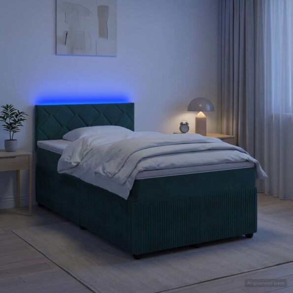 vidaXL Posteľ boxspring s matracom Tmavozelená 120 x 200 cm Zamat – Obrázok 4