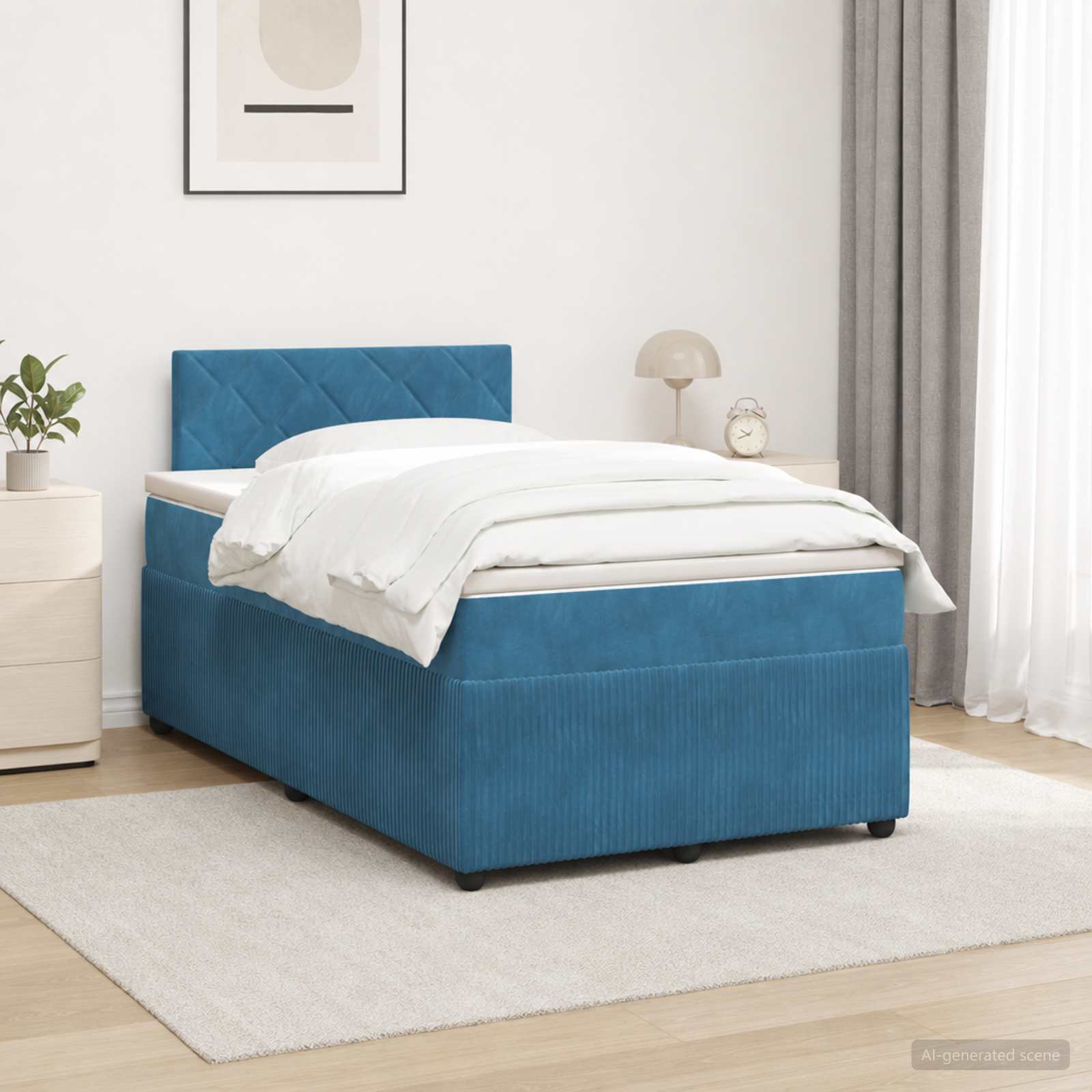 3453129_1.jpg vidaXL Posteľ boxspring s matracom Modrá 120 x 200 cm Zamat – Obrázok 1