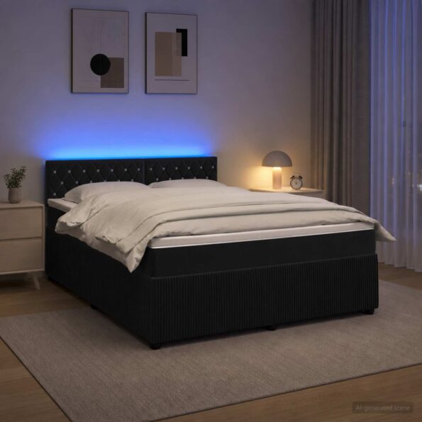 vidaXL Posteľ boxspring s matracom Čierna 140 x 190 cm Zamat – Obrázok 4