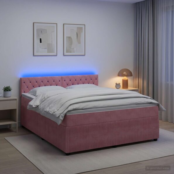 vidaXL Posteľ boxspring s matracom Ružová 160 x 200 cm Zamat – Obrázok 4