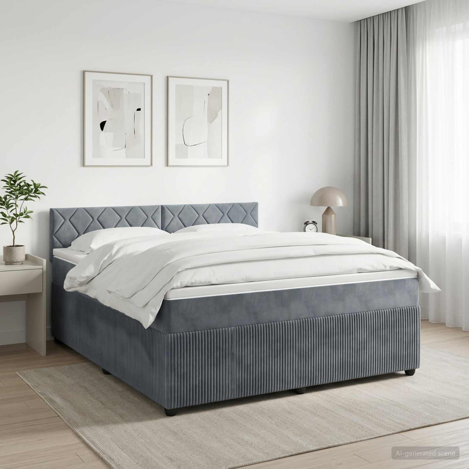 3453180_1.jpg vidaXL Posteľ boxspring s matracom Tmavosivá 160 x 200 cm Zamat – Obrázok 1