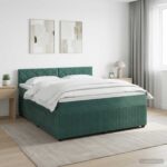 vidaXL Posteľ boxspring s matracom Tmavozelená 160 x 200 cm Zamat – Obrázok 5