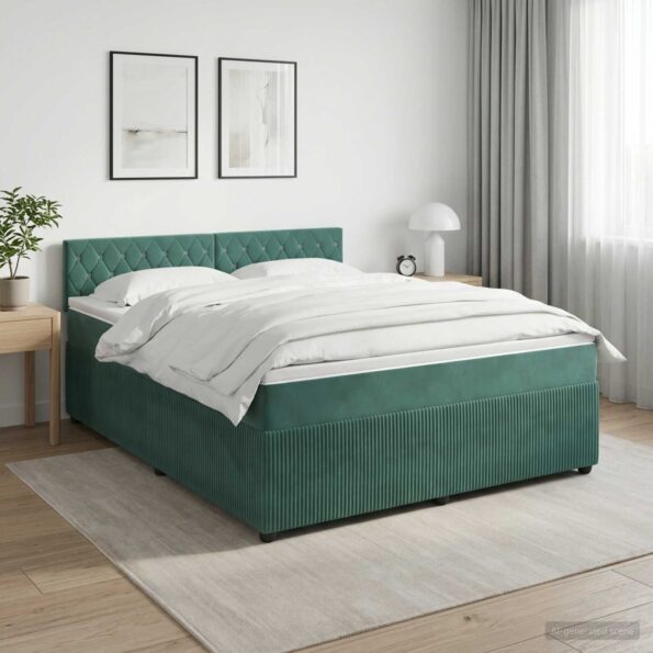 vidaXL Posteľ boxspring s matracom Tmavozelená 180 x 200 cm Zamat – Obrázok 4